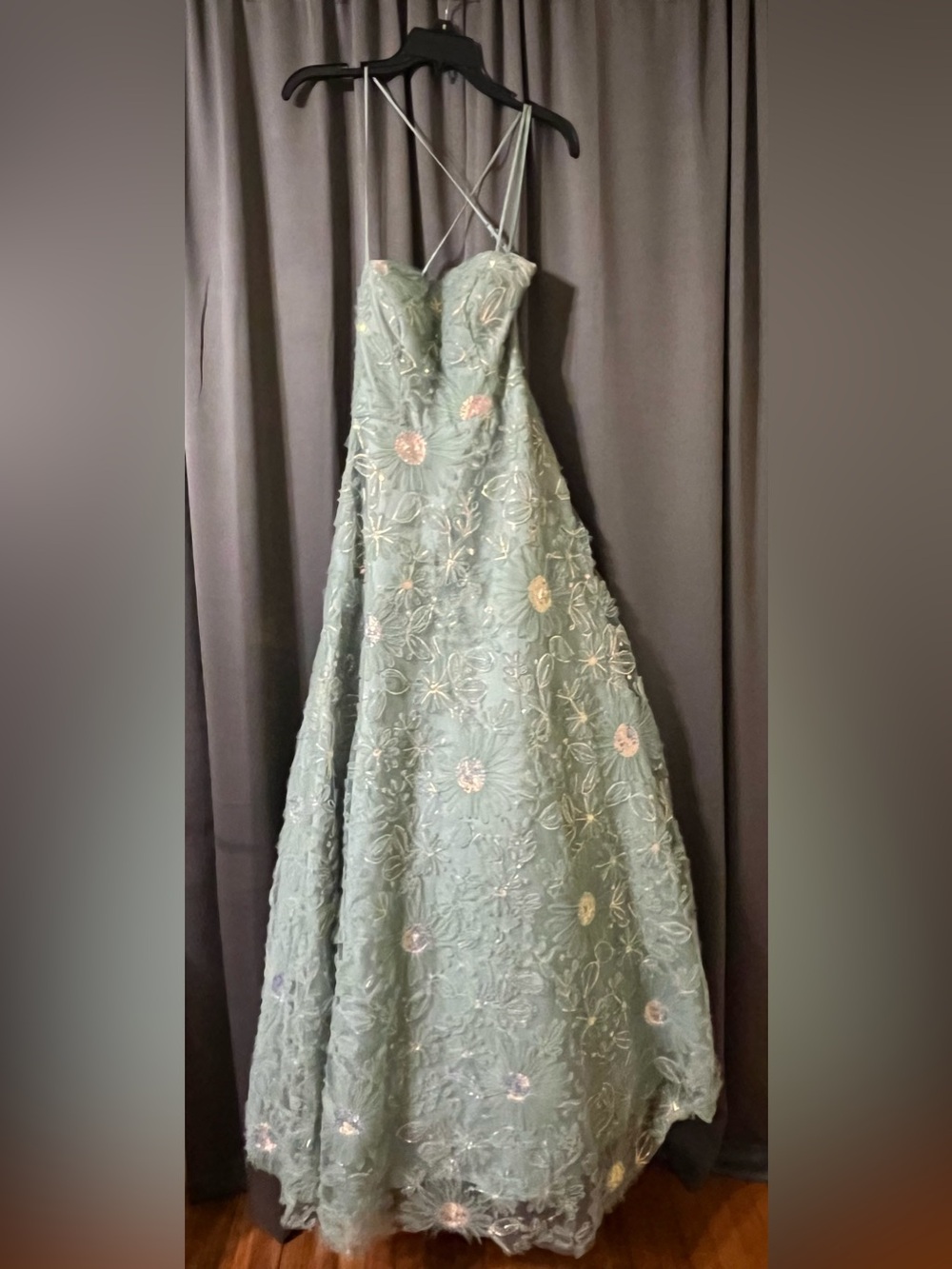 B Darlin Mint Green Embroidered Floral Prom Gown